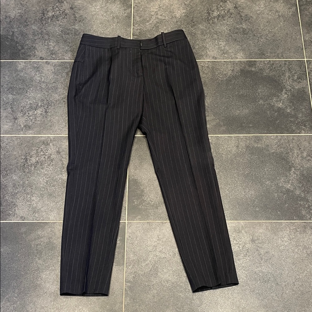 Nili Lotan Black Pinstripe Straight-Leg Trousers